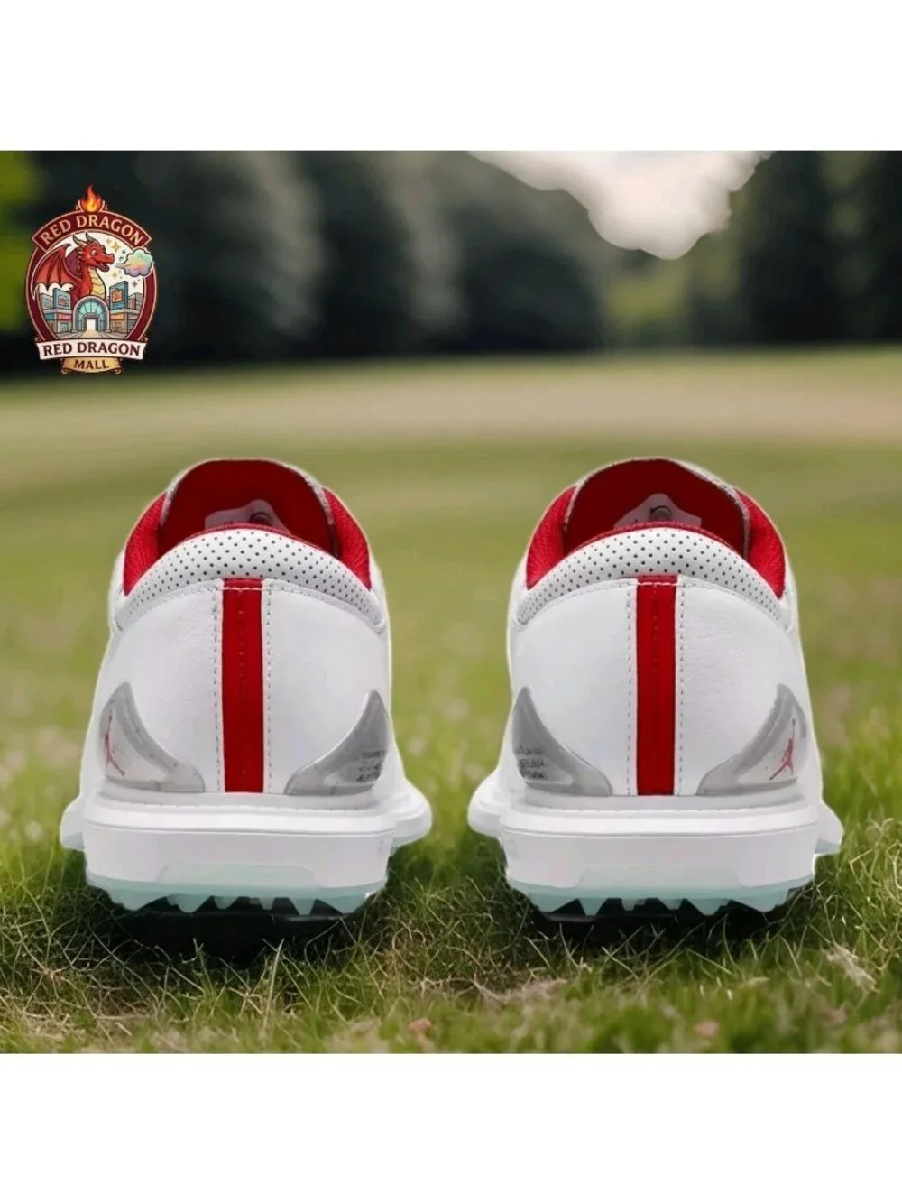 Nike Air Jordan ADG 5 White Fire Red Spikeless Golf Shoes FQ6642-101 - Men's 9.5
